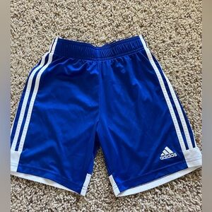 Adidas blue/white stripes soccer shorts